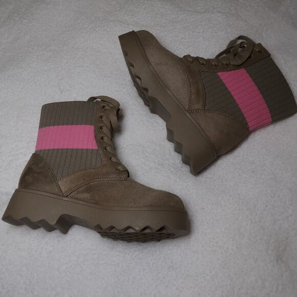 Aerosoles Sirie Kids Chelsea Ankle Fashion Boots Taupe Girls Size 1 Knit Pink - Picture 13 of 13